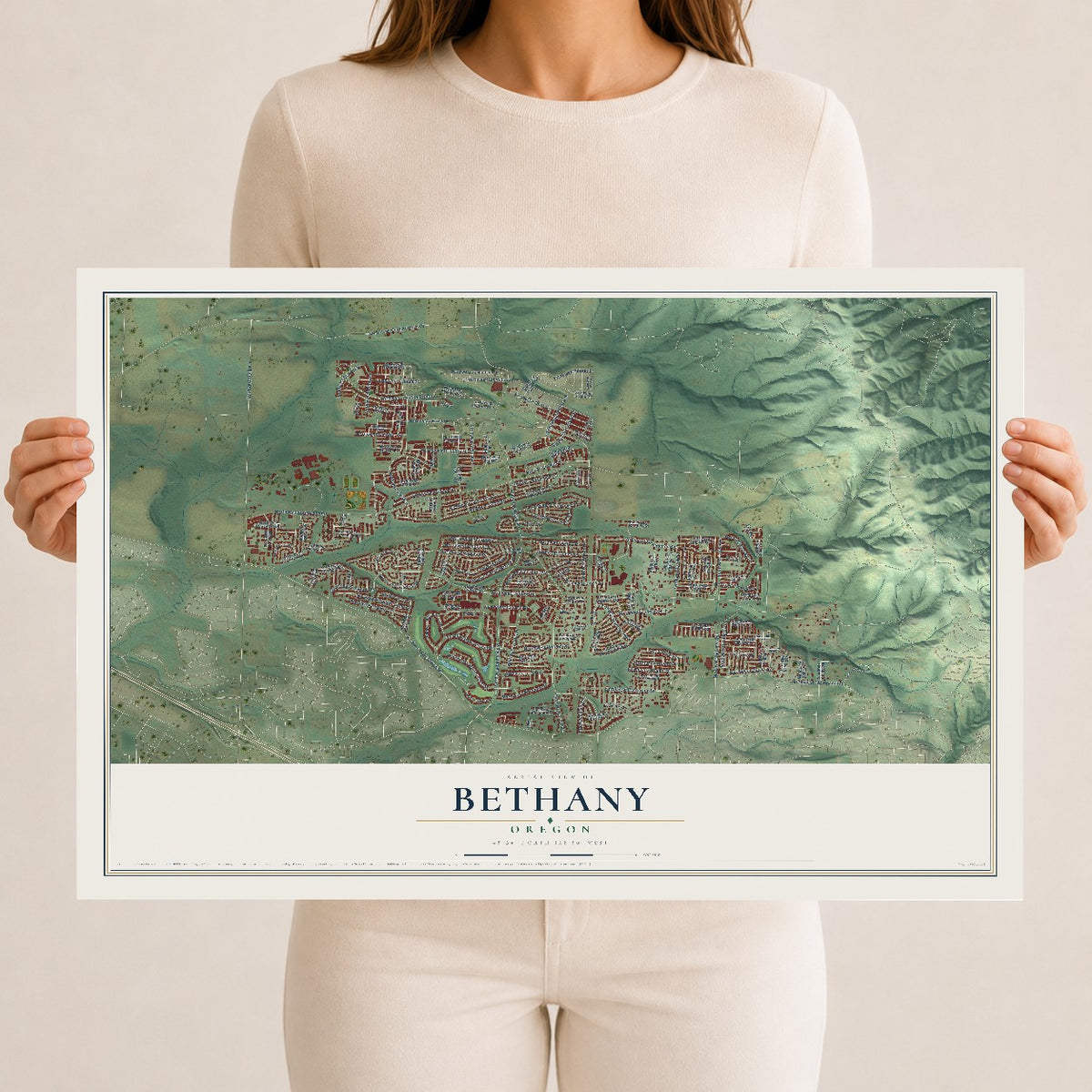 Map of Bethany, Oregon, 12 x 18 inch unframed archival matte print