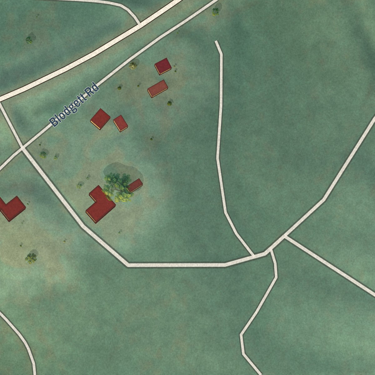 Close-up of the map of Blodgett, Oregon print showing street and building detail