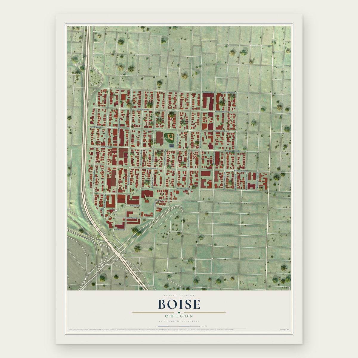 Boise, Oregon map print, the full design