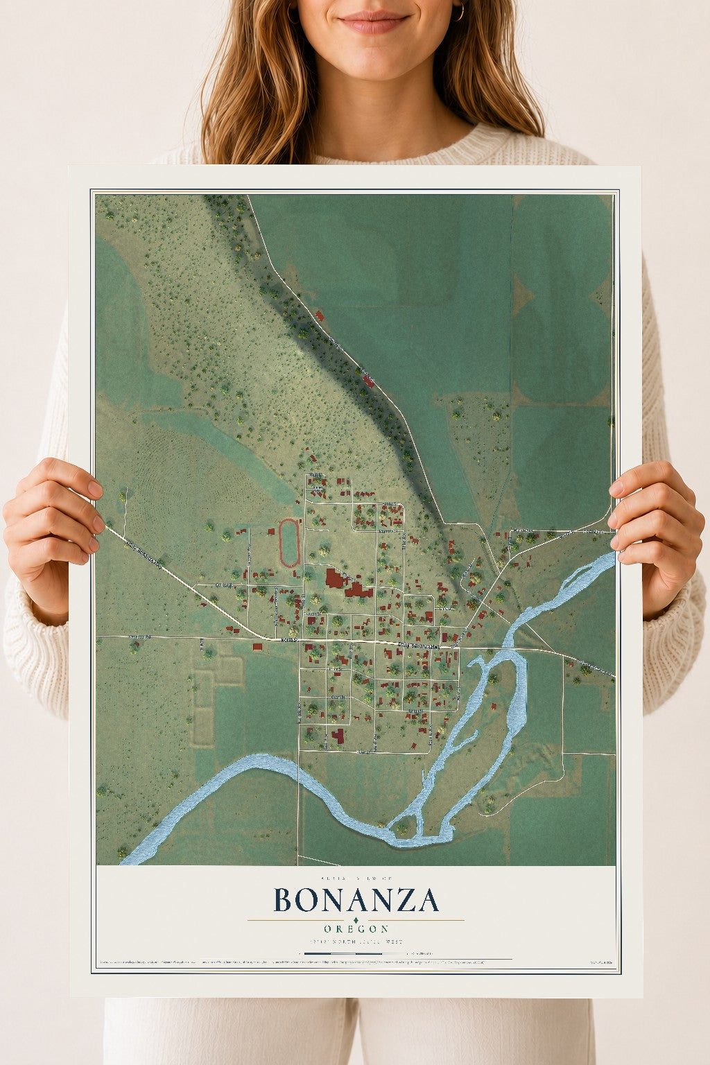 Map of Bonanza, Oregon, 18 x 24 inch unframed archival matte print
