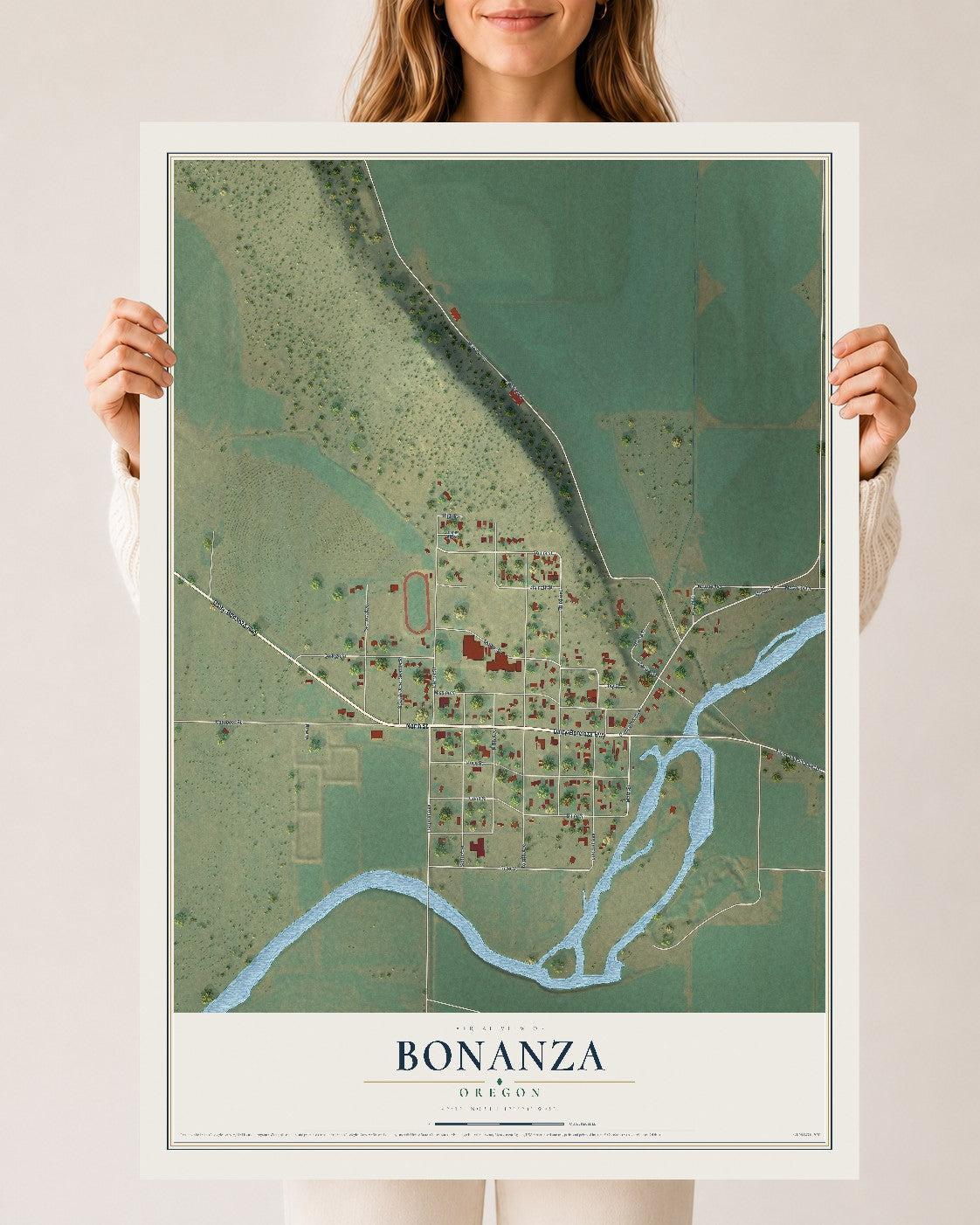 Map of Bonanza, Oregon, 24 x 36 inch unframed archival matte print