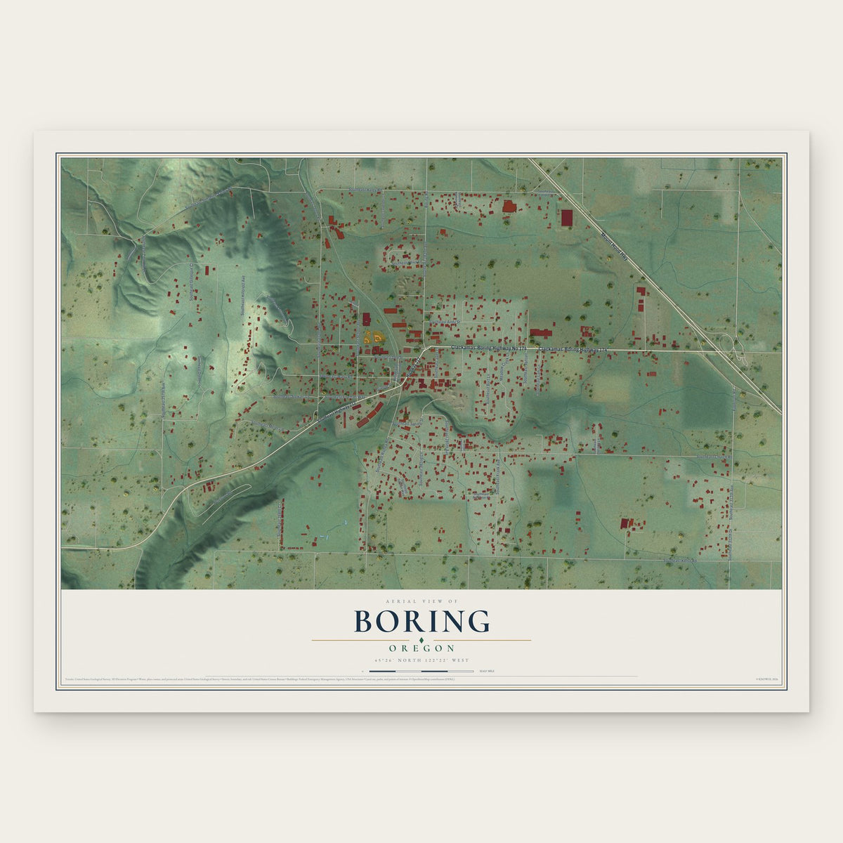 Boring, Oregon map print, the full design