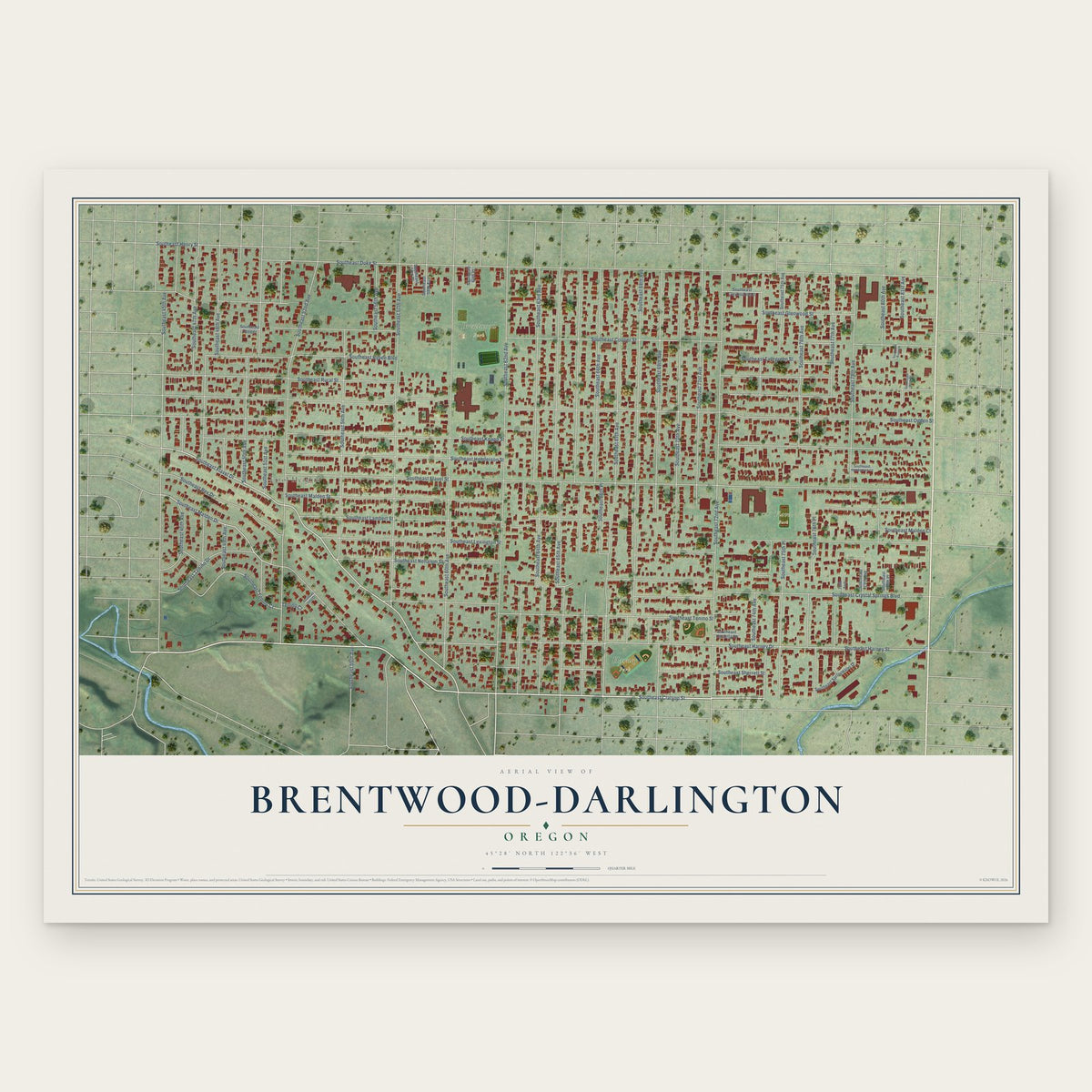 Brentwood-Darlington, Oregon map print, the full design