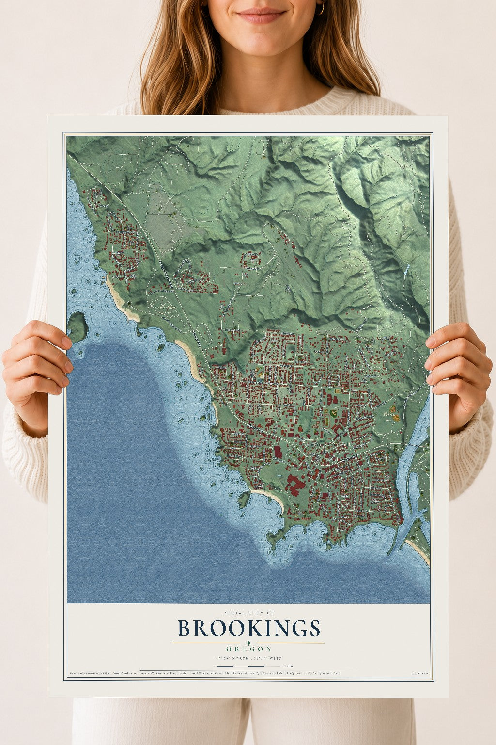Map of Brookings, Oregon, 18 x 24 inch unframed archival matte print