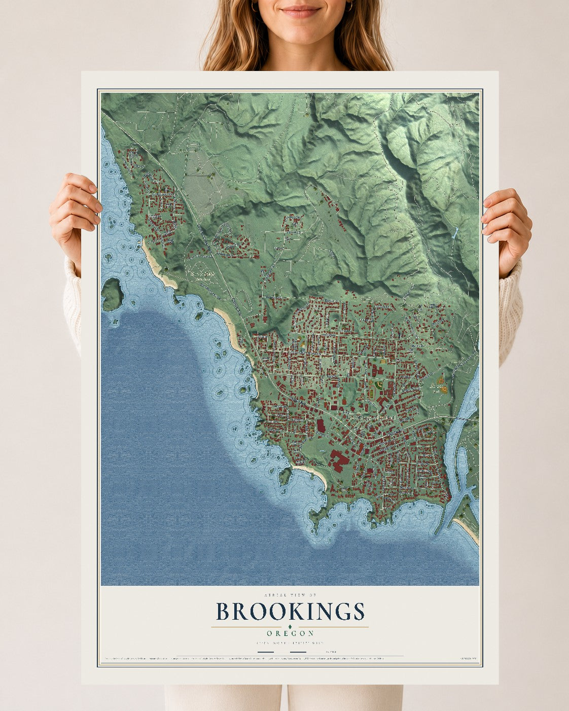 Map of Brookings, Oregon, 24 x 36 inch unframed archival matte print