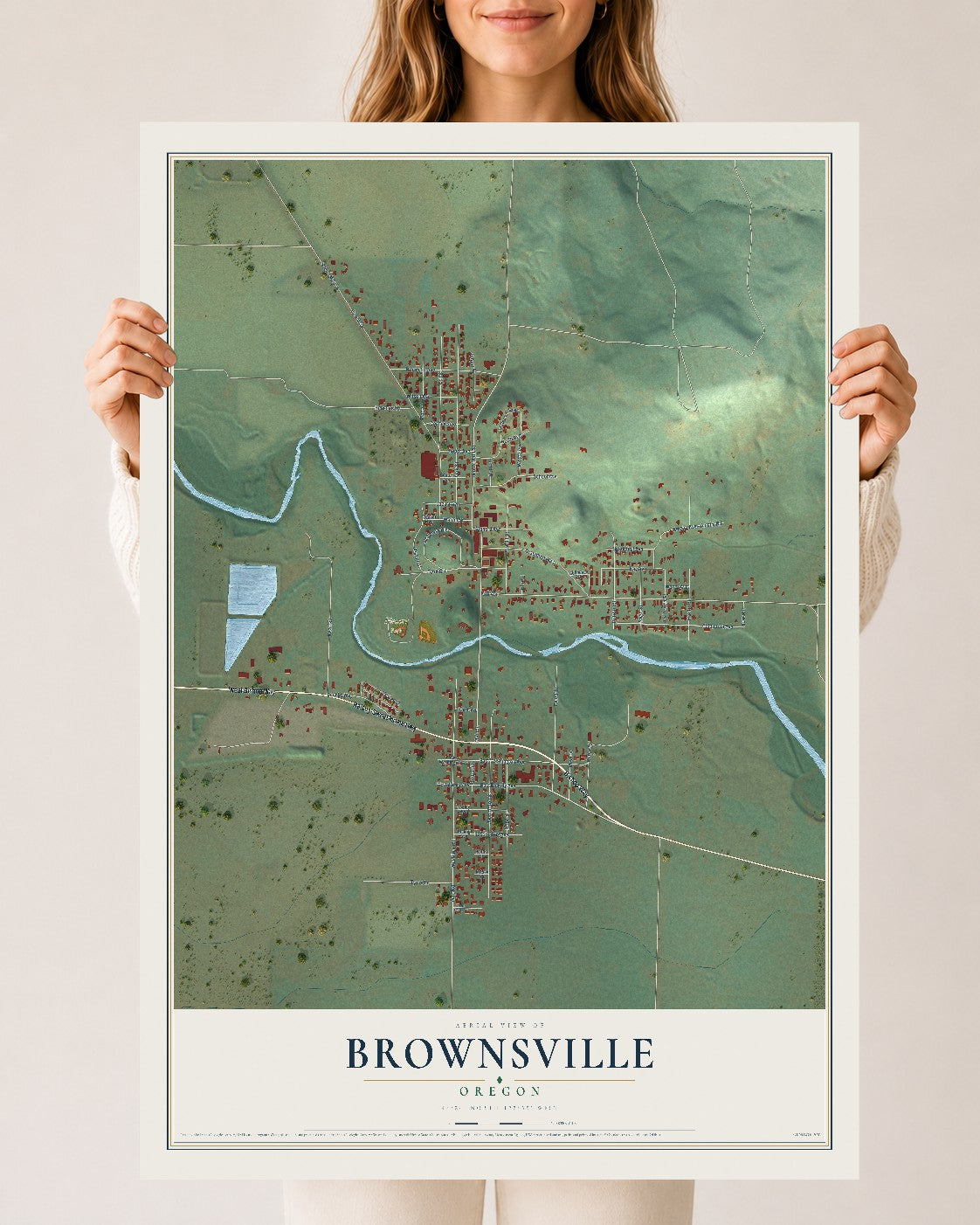 Map of Brownsville, Oregon, 24 x 36 inch unframed archival matte print