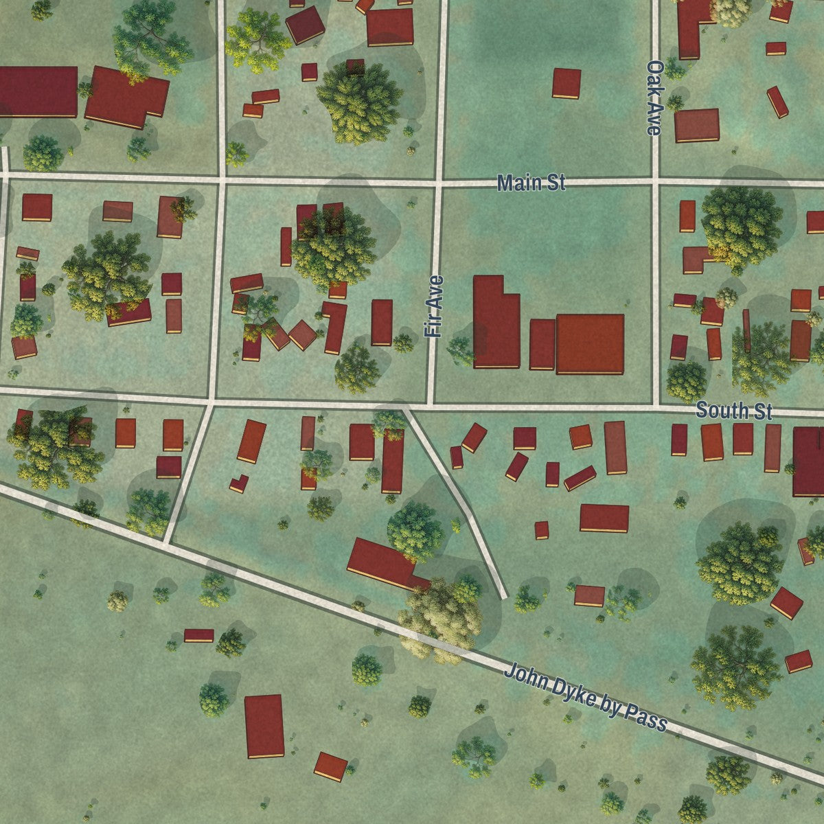 Close-up of the map of Butte Falls, Oregon print showing street and building detail