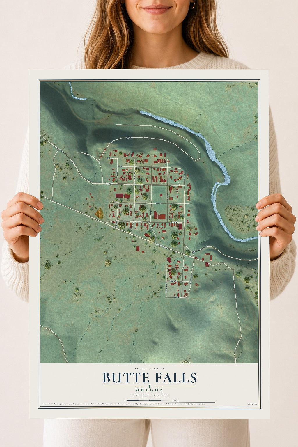 Map of Butte Falls, Oregon, 18 x 24 inch unframed archival matte print