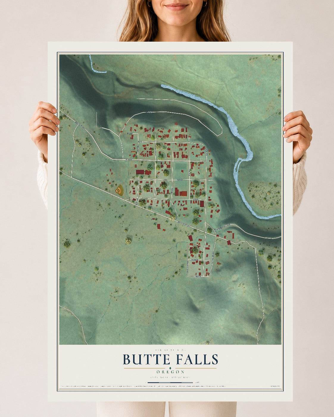 Map of Butte Falls, Oregon, 24 x 36 inch unframed archival matte print