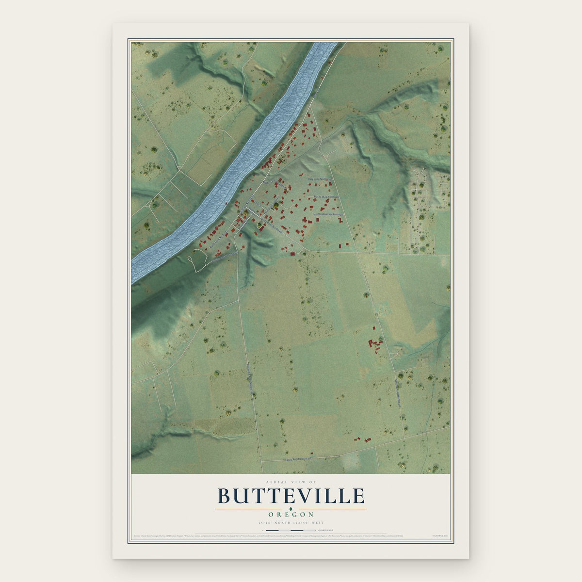 Butteville, Oregon map print, the full design