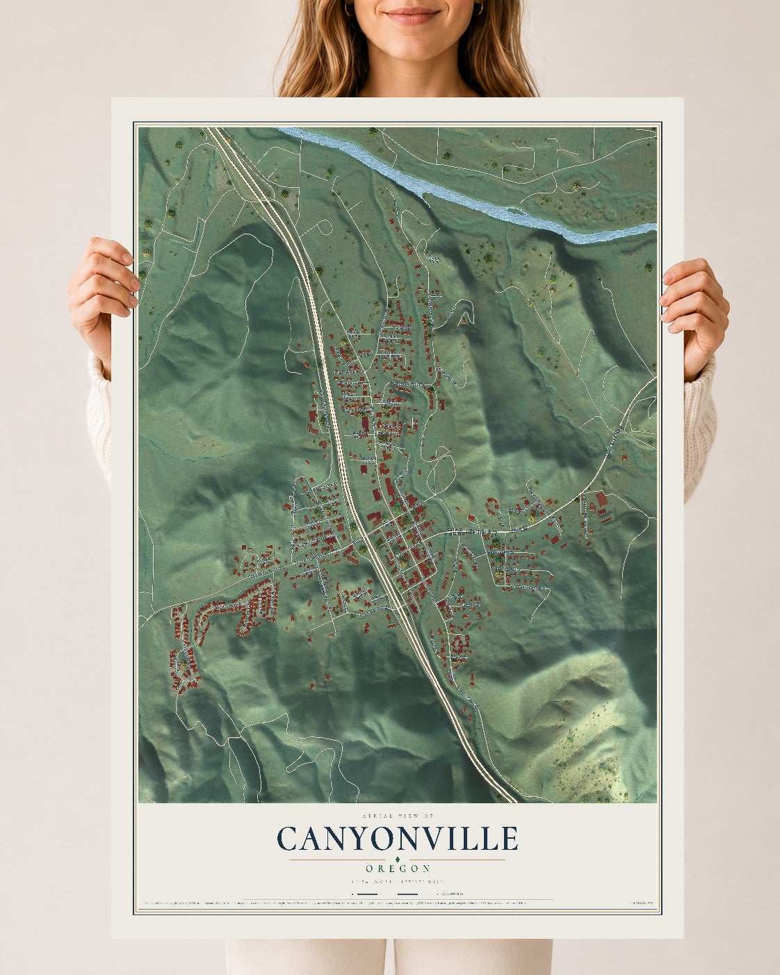 Map of Canyonville, Oregon, 24 x 36 inch unframed archival matte print