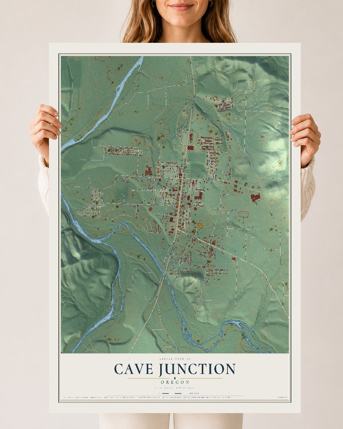 Map of Cave Junction, Oregon, 24 x 36 inch unframed archival matte print