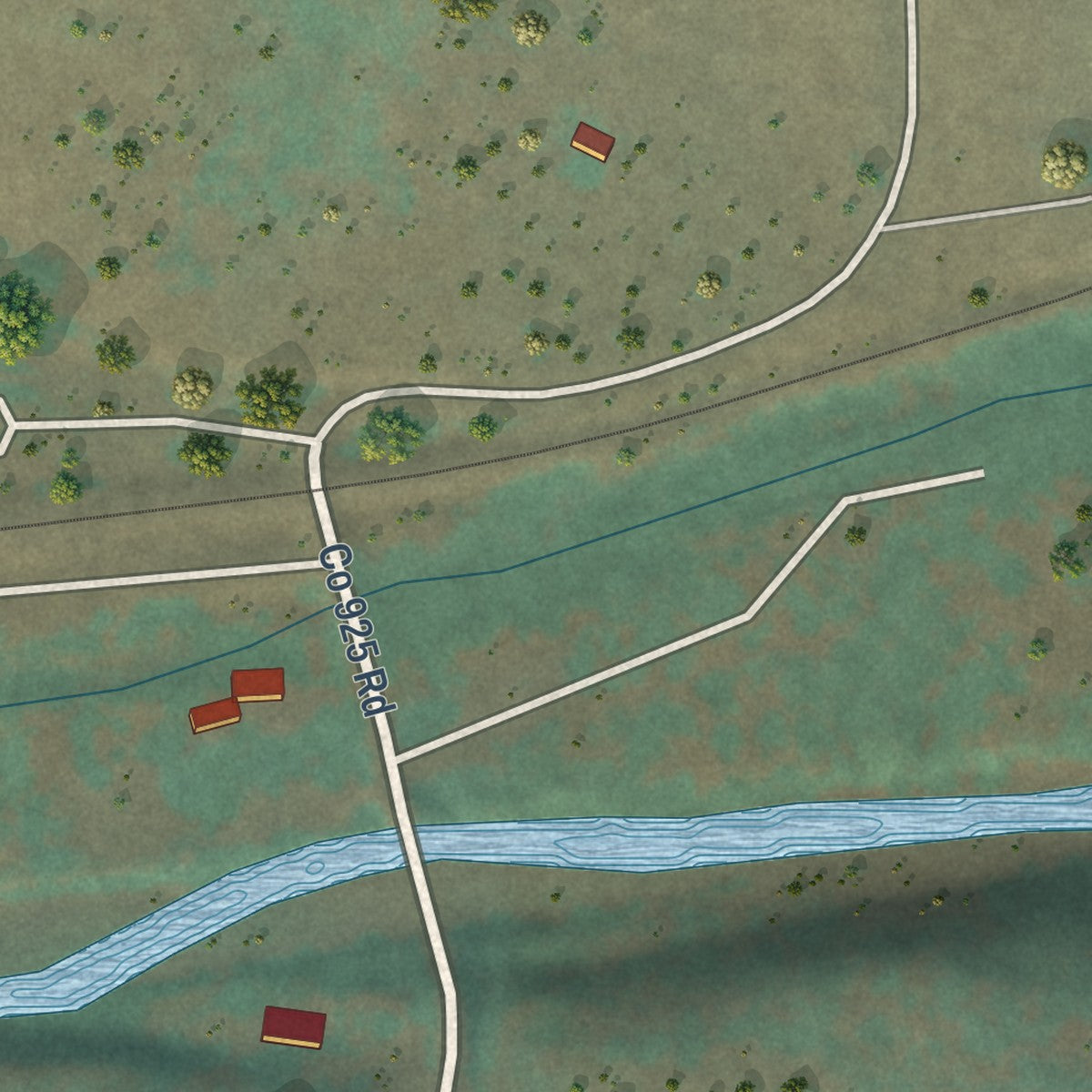 Close-up of the map of Cayuse, Oregon print showing street and building detail