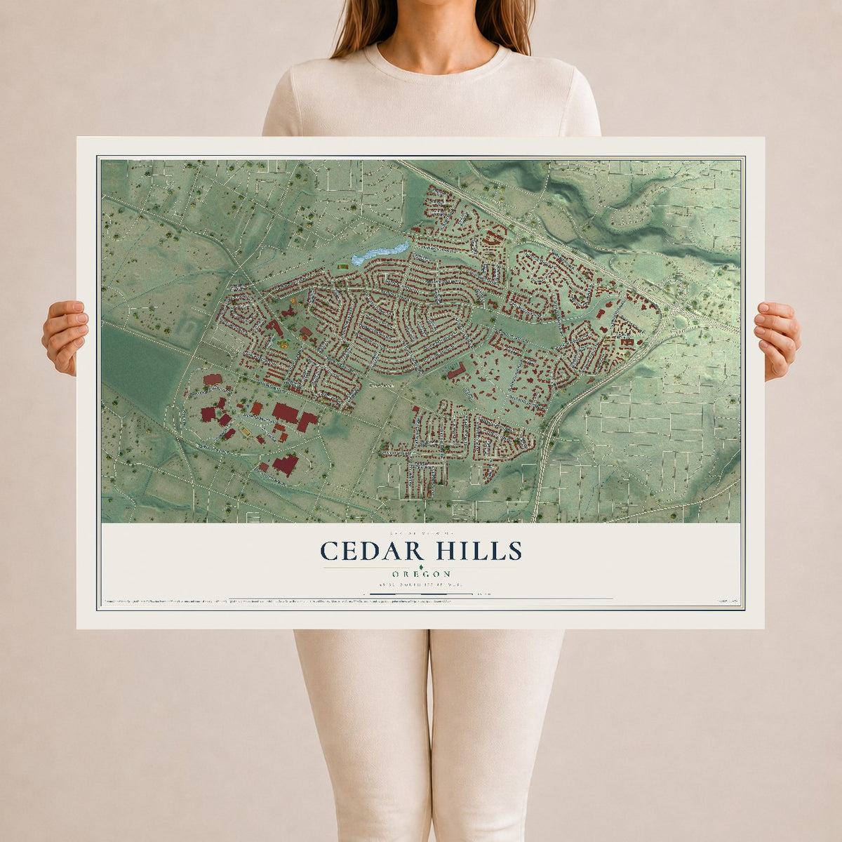 Map of Cedar Hills, Oregon, 24 x 36 inch unframed archival matte print