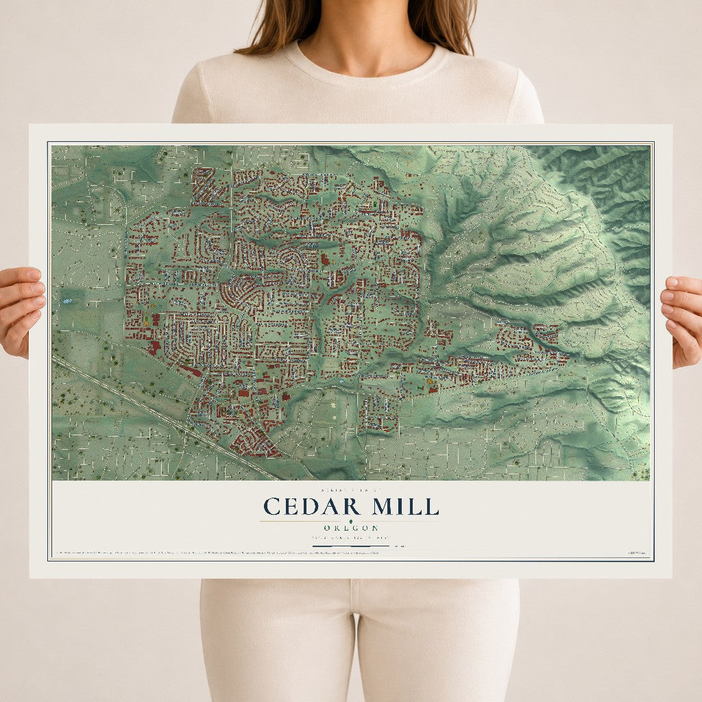Map of Cedar Mill, Oregon, 18 x 24 inch unframed archival matte print