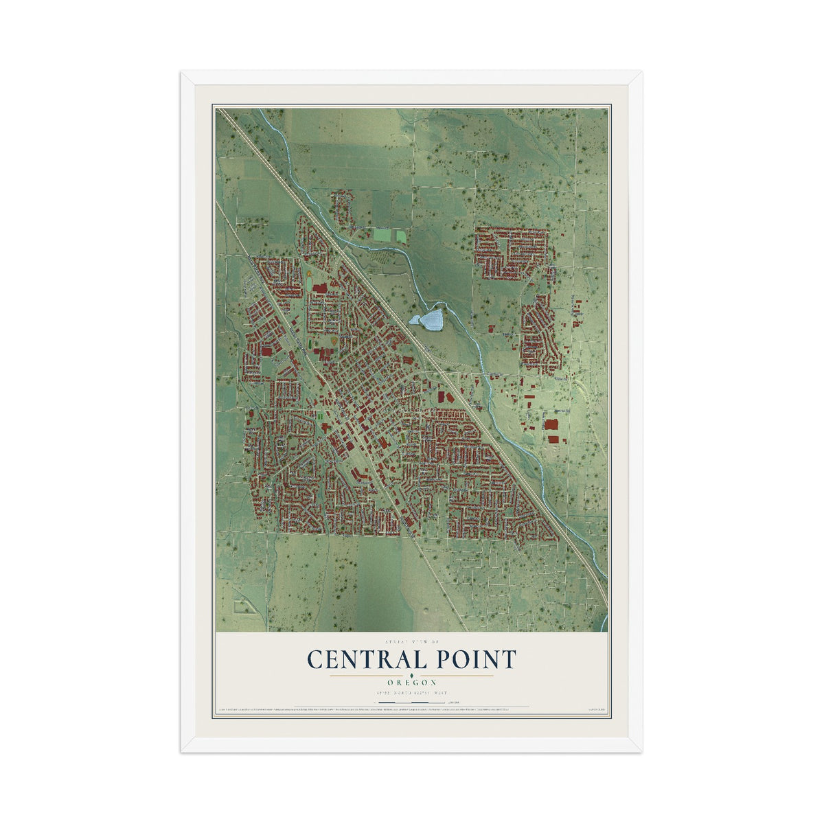 Map of Central Point, Oregon, 12 x 18 inch print in a white wood frame
