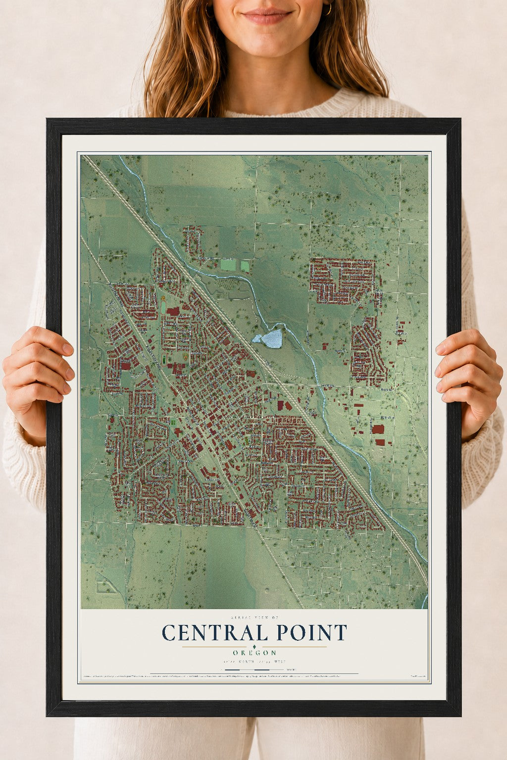 Map of Central Point, Oregon, 18 x 24 inch print in a black wood frame