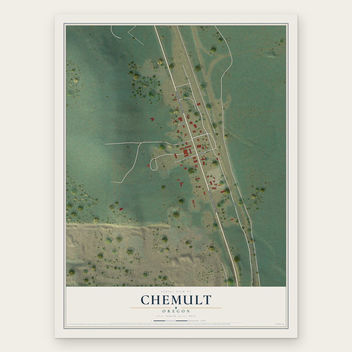 Chemult, Oregon map print, the full design