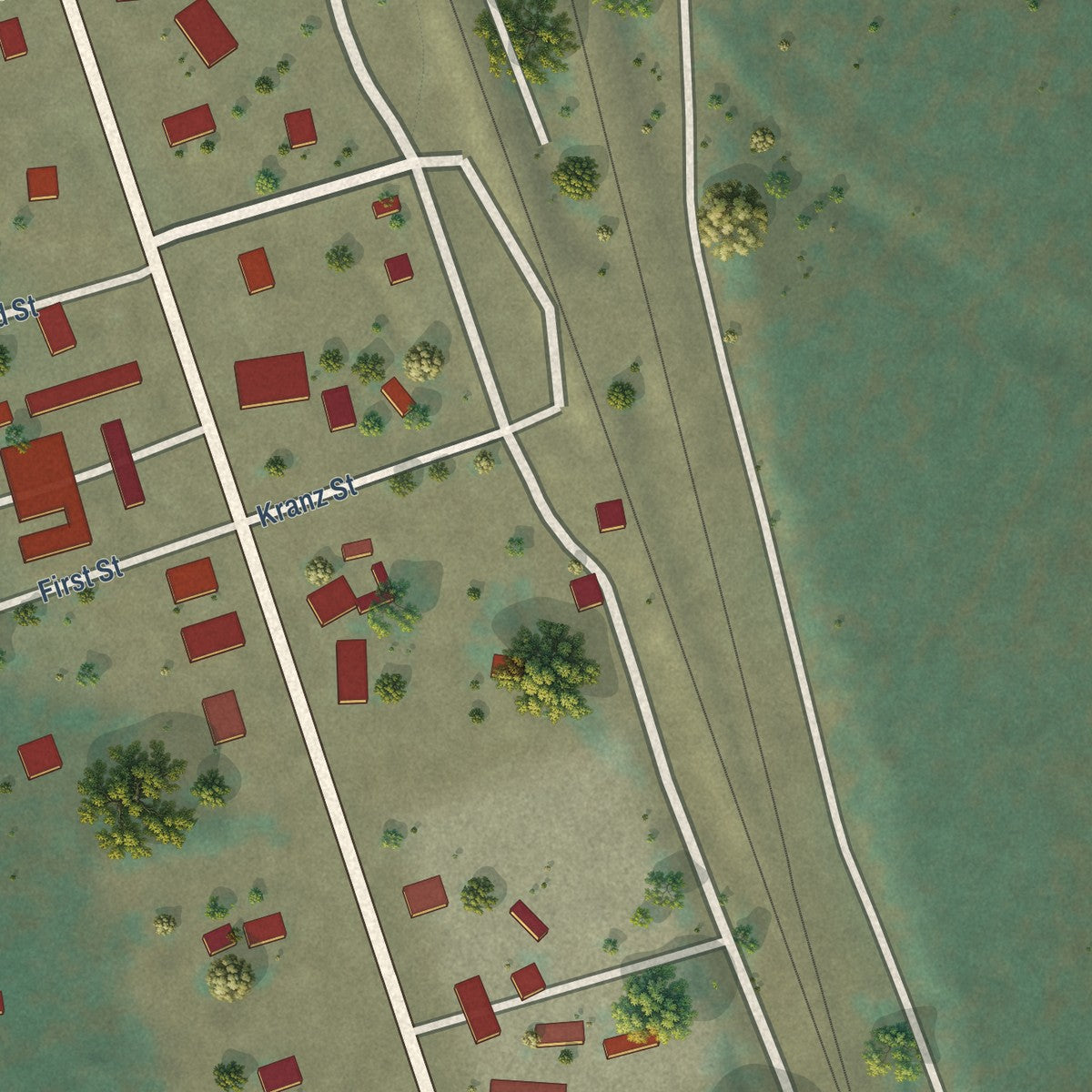 Close-up of the map of Chemult, Oregon print showing street and building detail