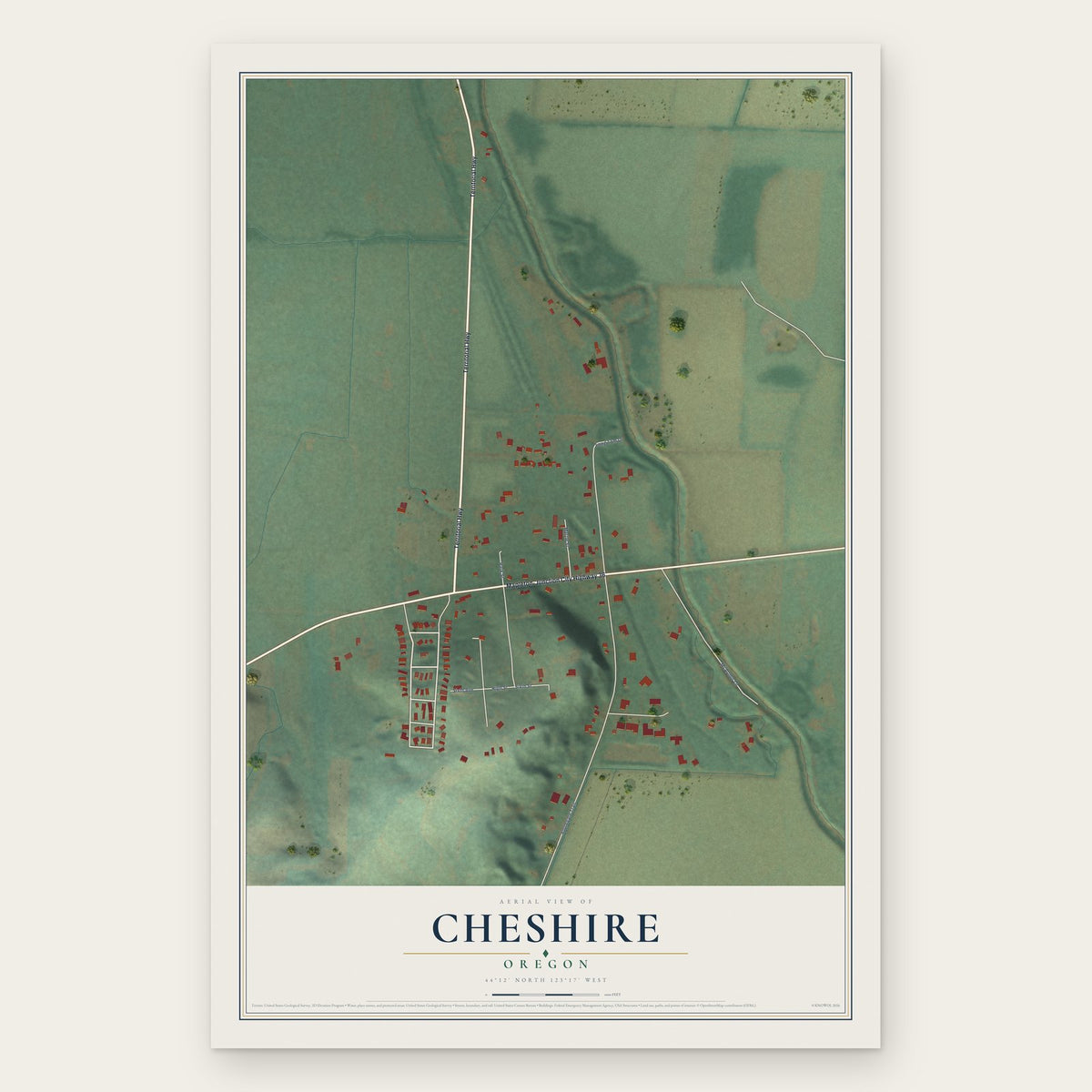 Cheshire, Oregon map print, the full design