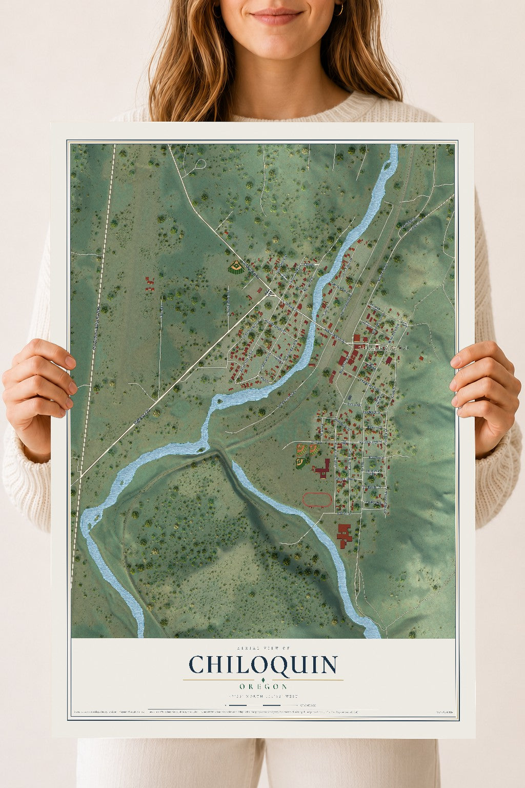 Map of Chiloquin, Oregon, 18 x 24 inch unframed archival matte print