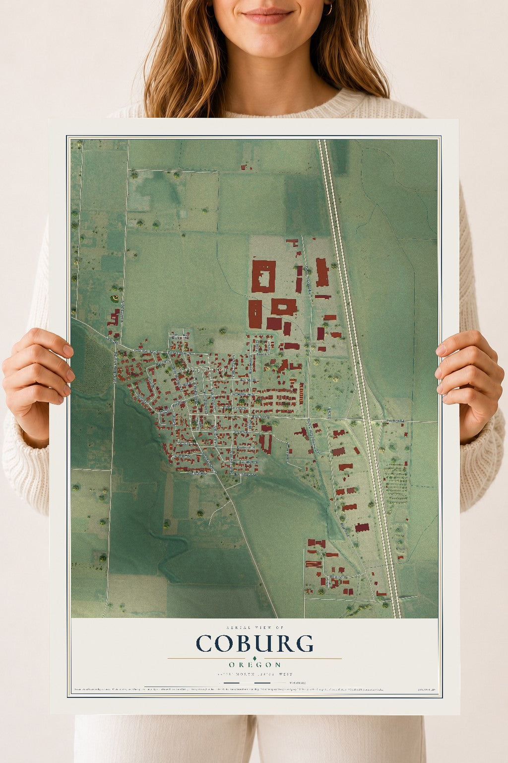Map of Coburg, Oregon, 18 x 24 inch unframed archival matte print