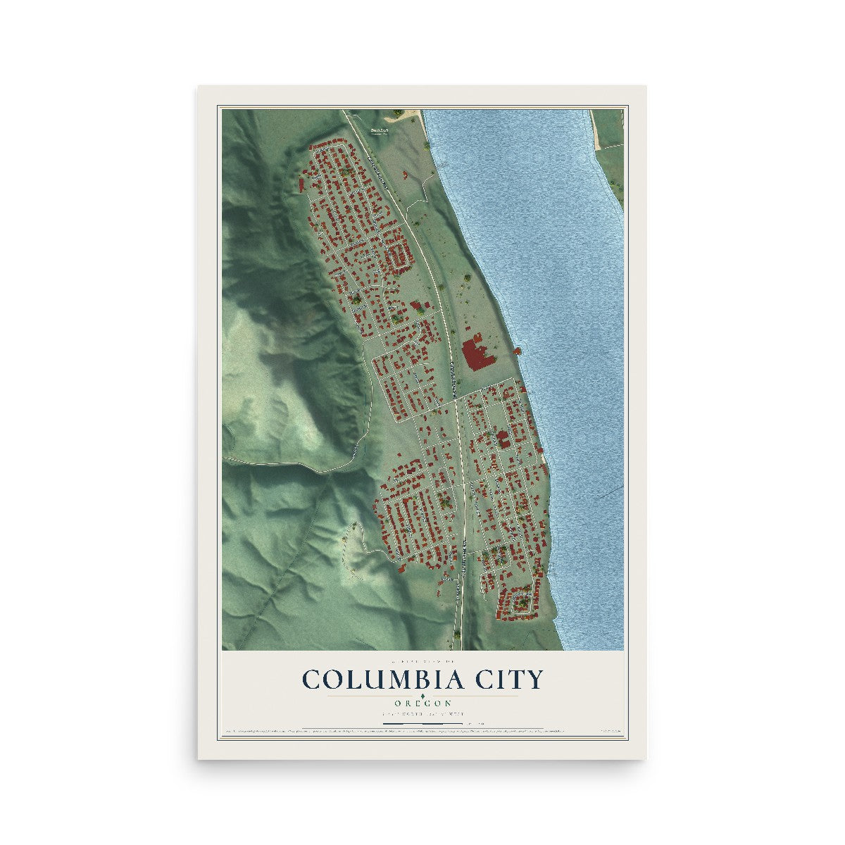 Map of Columbia City, Oregon, 12 x 18 inch unframed archival matte print