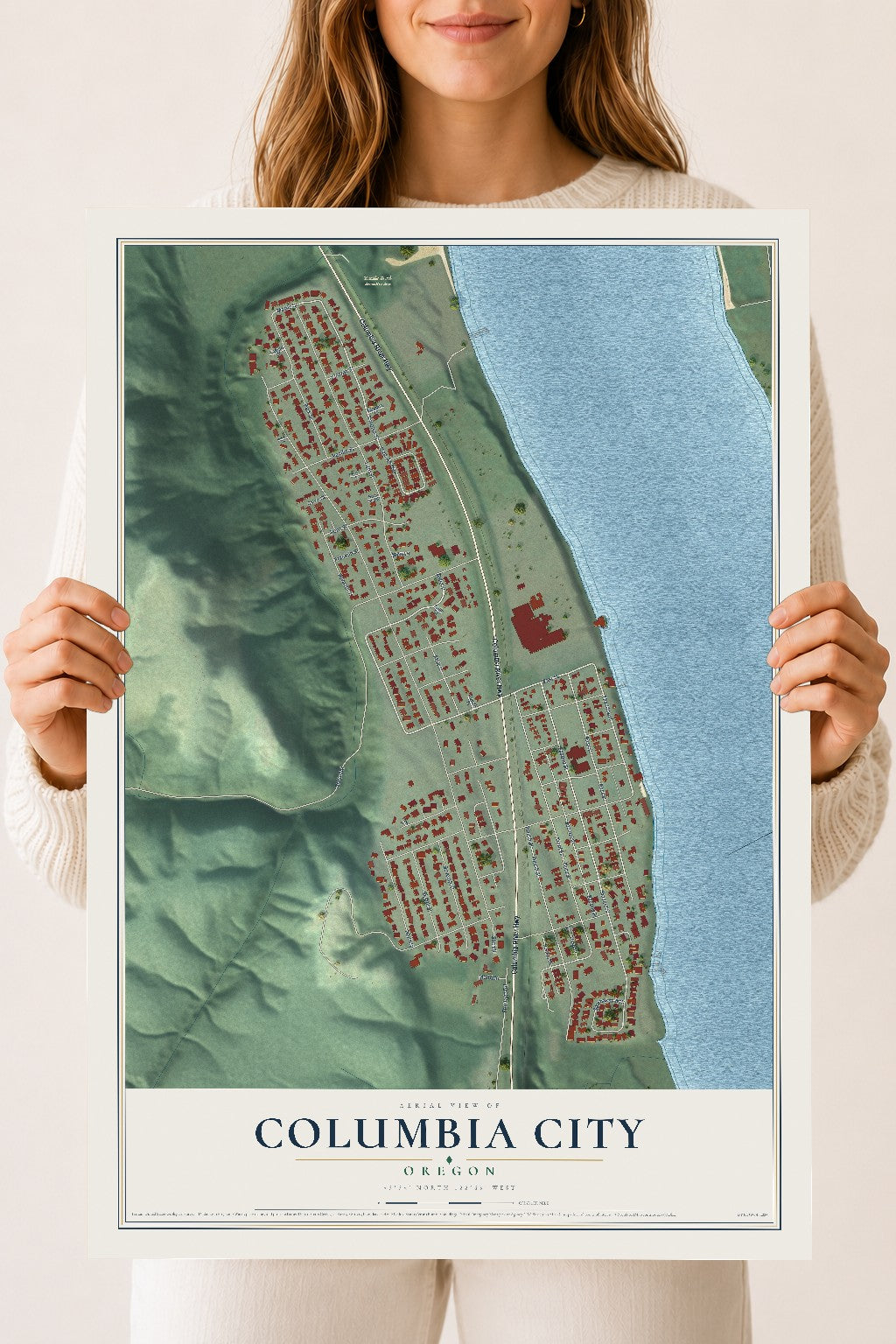 Map of Columbia City, Oregon, 18 x 24 inch unframed archival matte print