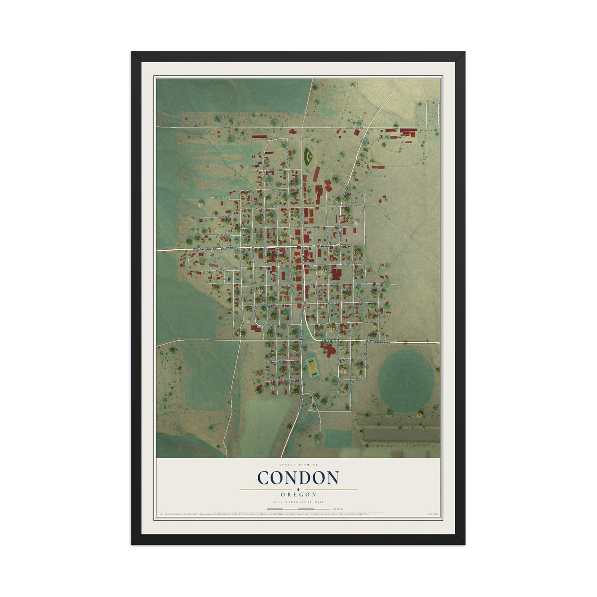 Map of Condon, Oregon, 12 x 18 inch print in a black wood frame