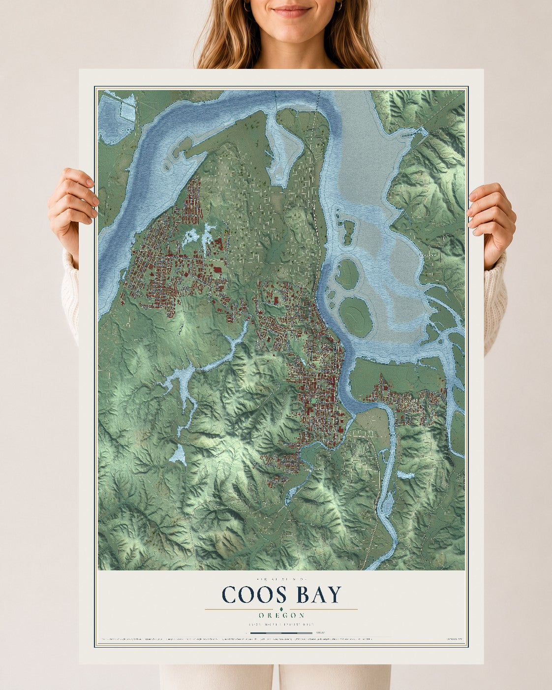 Map of Coos Bay, Oregon, 24 x 36 inch unframed archival matte print