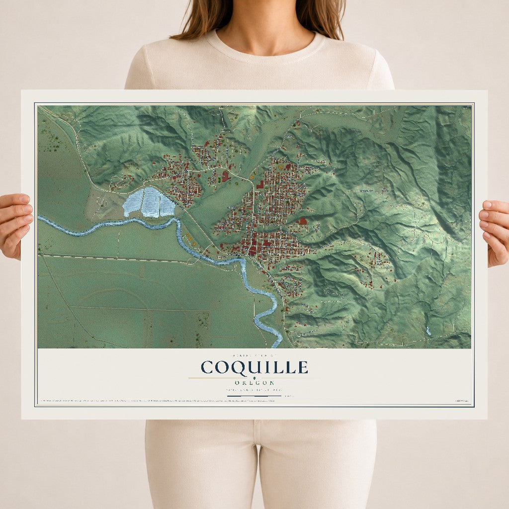 Map of Coquille, Oregon, 18 x 24 inch unframed archival matte print