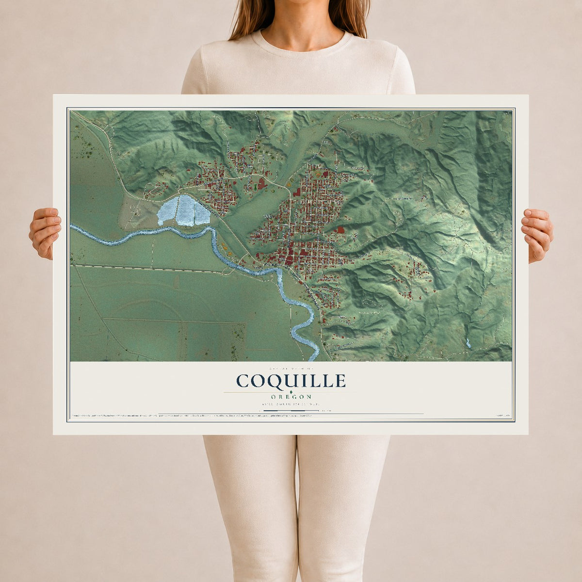 Map of Coquille, Oregon, 24 x 36 inch unframed archival matte print