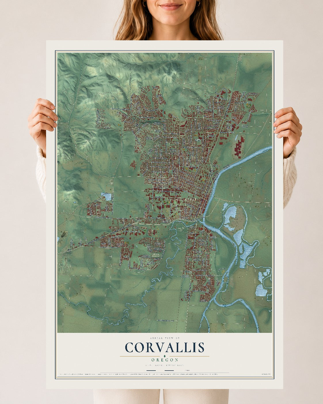 Map of Corvallis, Oregon, 24 x 36 inch unframed archival matte print