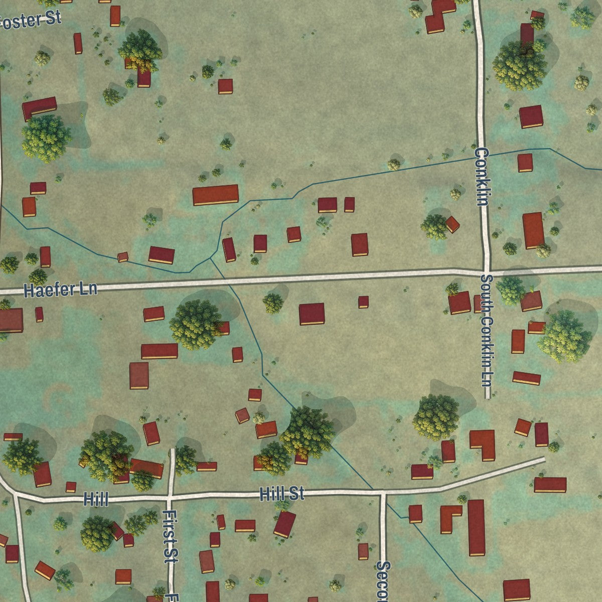 Second close-up of the map of Cove, Oregon print showing more streets and buildings
