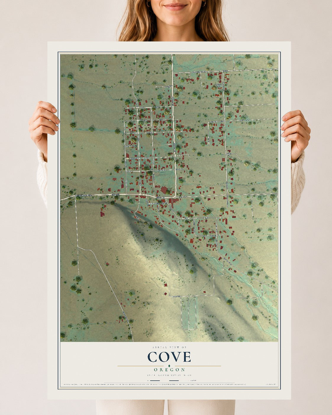 Map of Cove, Oregon, 24 x 36 inch unframed archival matte print