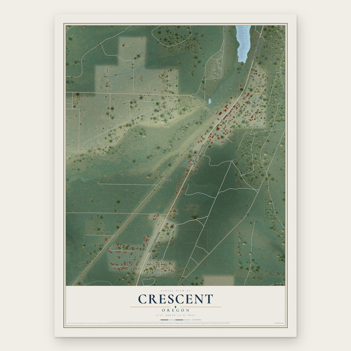 Crescent, Oregon map print, the full design