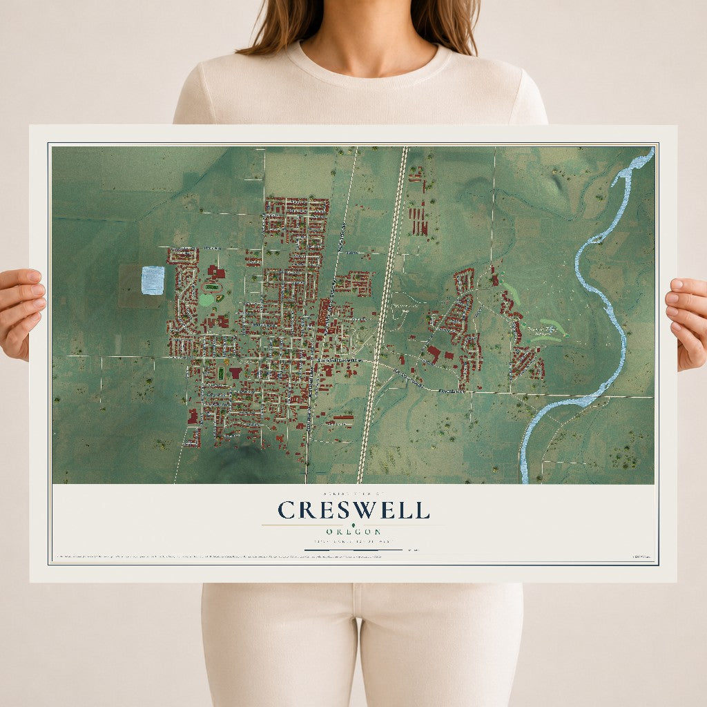 Map of Creswell, Oregon, 18 x 24 inch unframed archival matte print