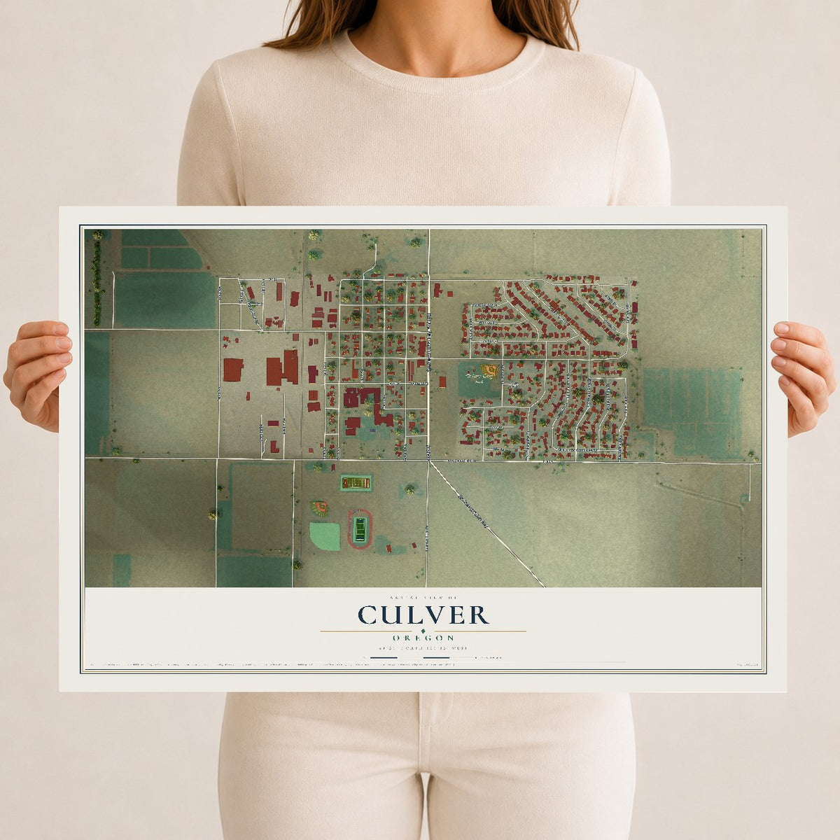 Map of Culver, Oregon, 12 x 18 inch unframed archival matte print