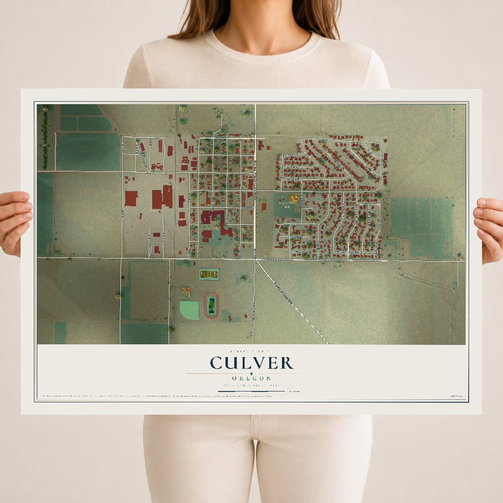 Map of Culver, Oregon, 18 x 24 inch unframed archival matte print