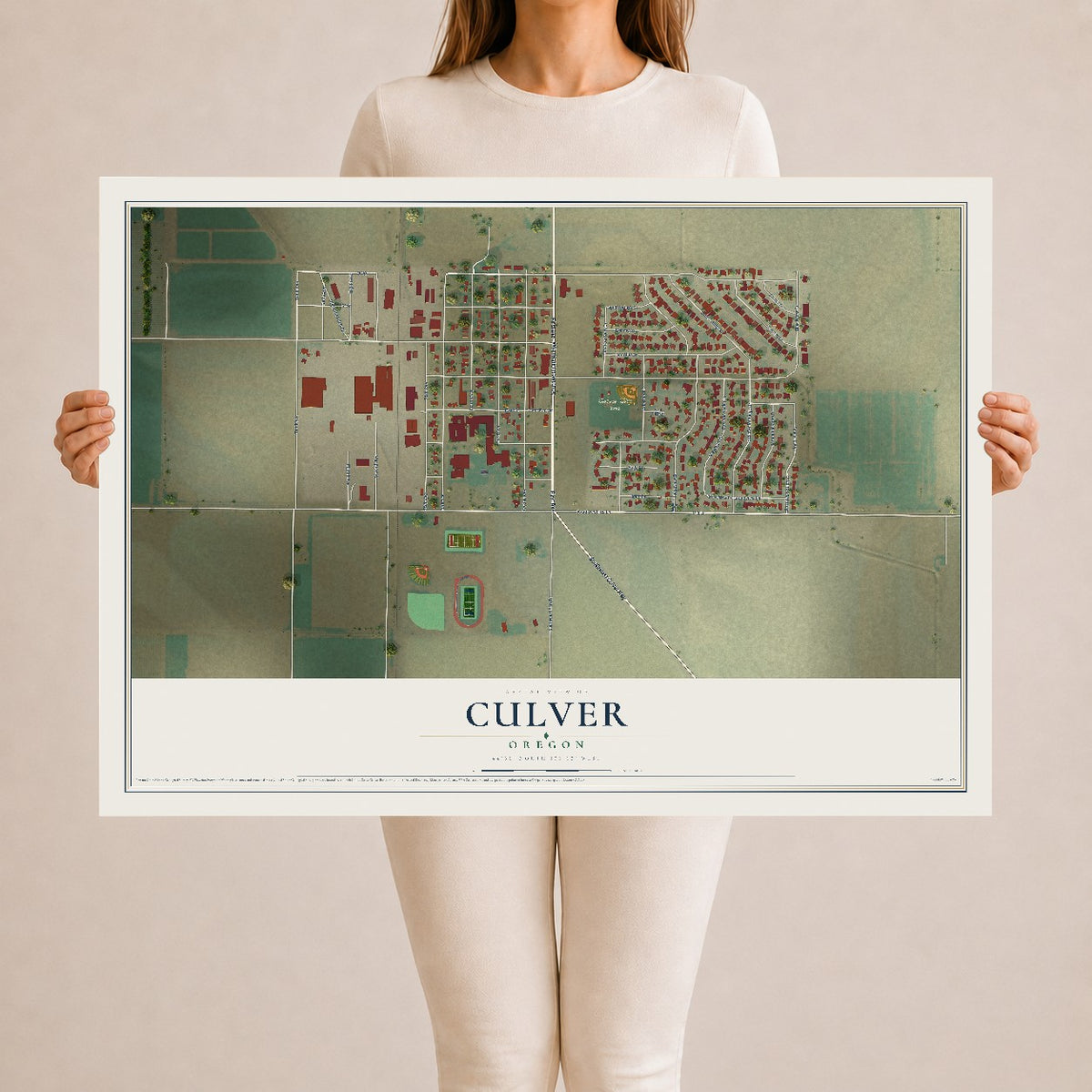 Map of Culver, Oregon, 24 x 36 inch unframed archival matte print