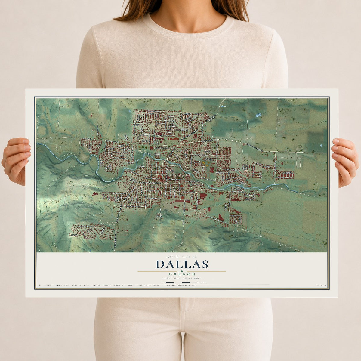 Map of Dallas, Oregon, 12 x 18 inch unframed archival matte print