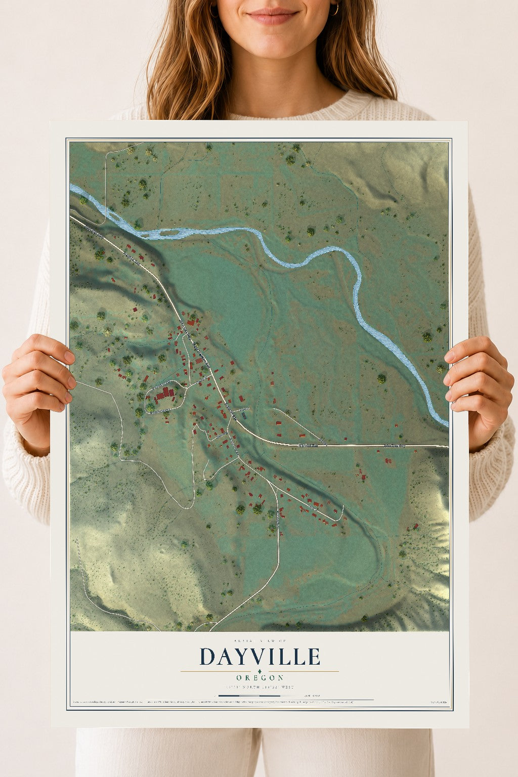 Map of Dayville, Oregon, 18 x 24 inch unframed archival matte print