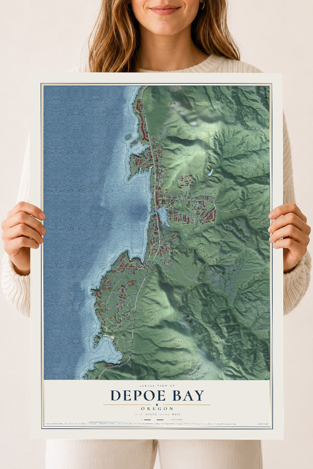 Map of Depoe Bay, Oregon, 18 x 24 inch unframed archival matte print