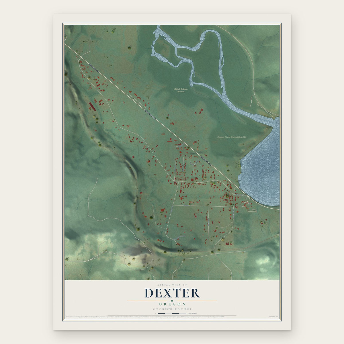 Dexter, Oregon map print, the full design