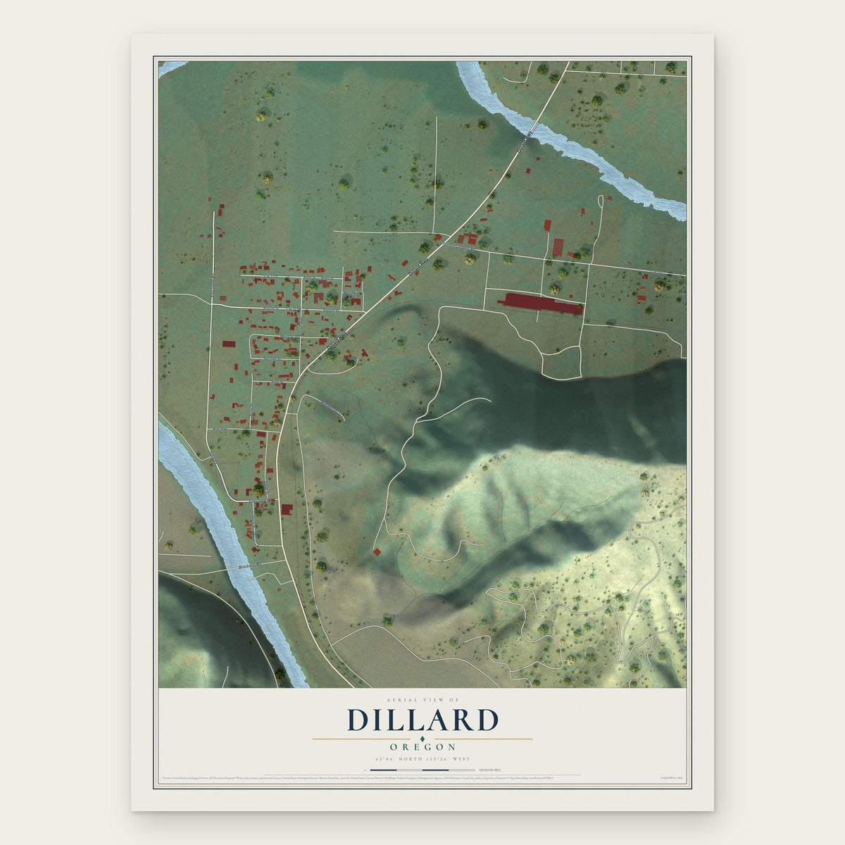Dillard, Oregon map print, the full design