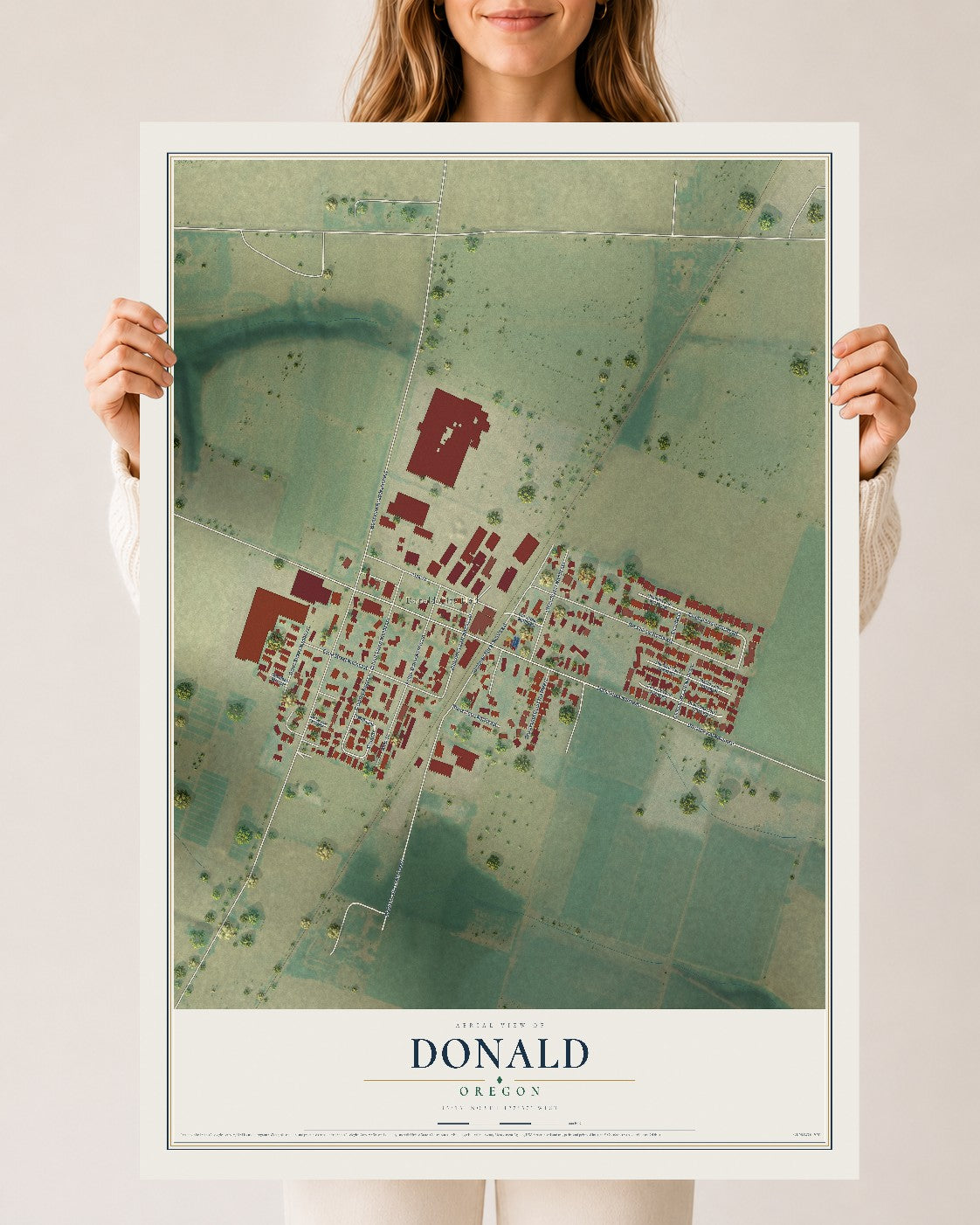 Map of Donald, Oregon, 24 x 36 inch unframed archival matte print