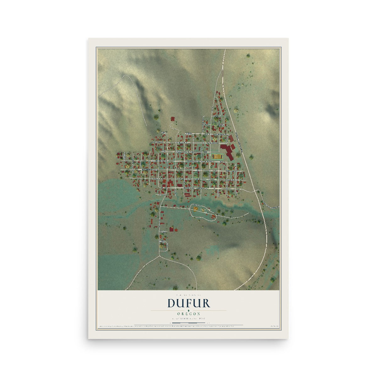 Map of Dufur, Oregon, 12 x 18 inch unframed archival matte print