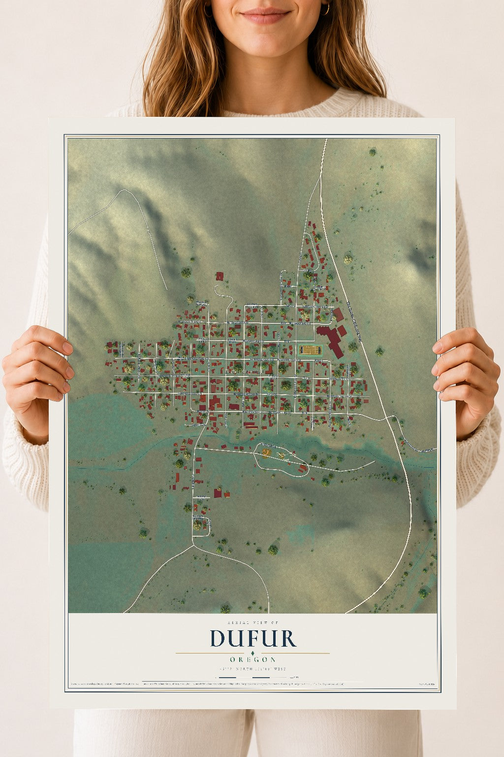 Map of Dufur, Oregon, 18 x 24 inch unframed archival matte print