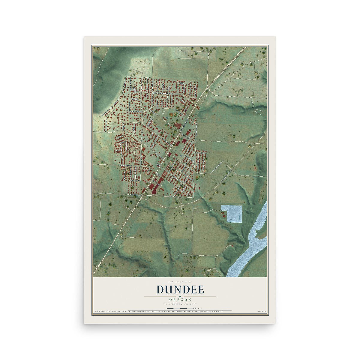 Map of Dundee, Oregon, 12 x 18 inch unframed archival matte print