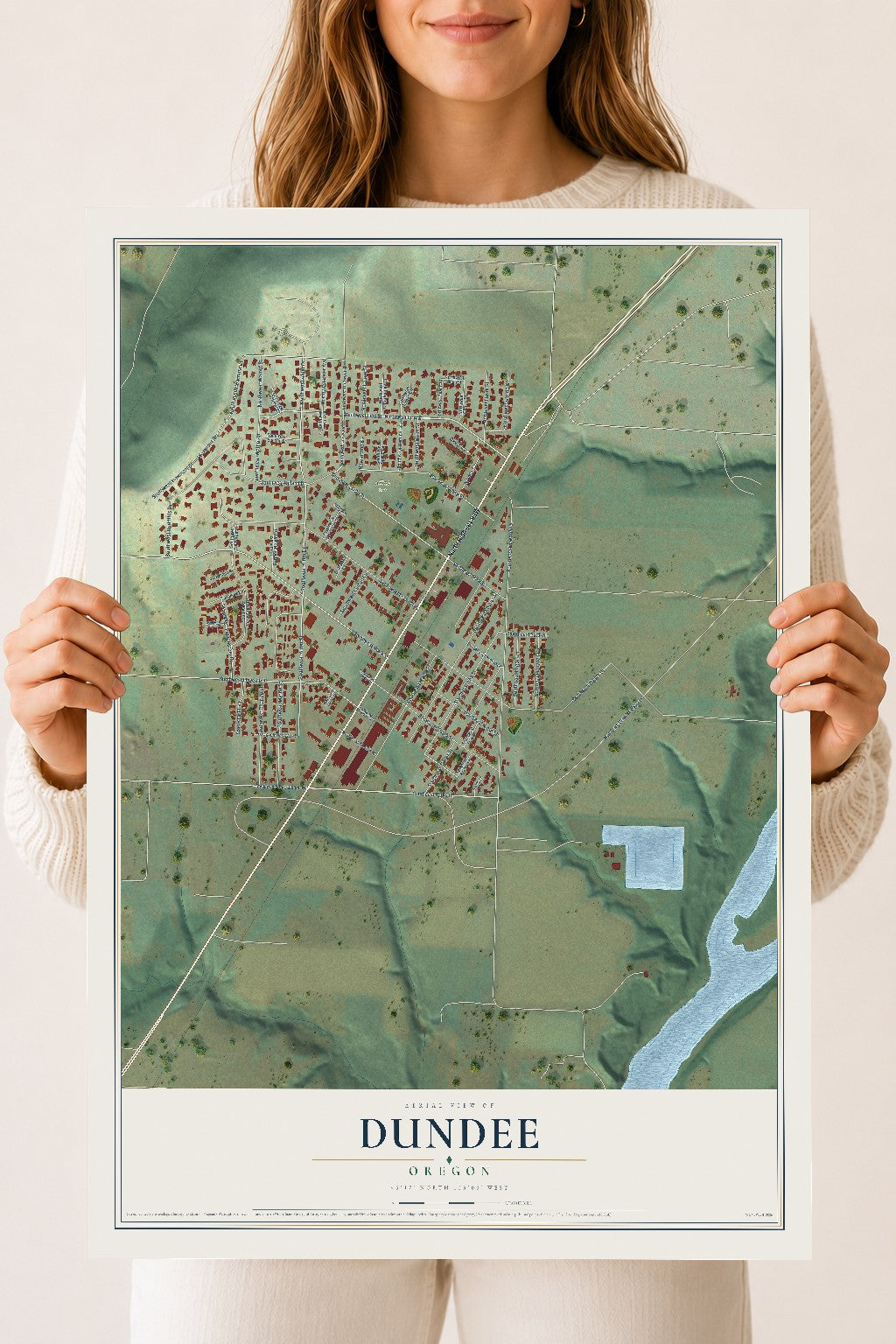 Map of Dundee, Oregon, 18 x 24 inch unframed archival matte print